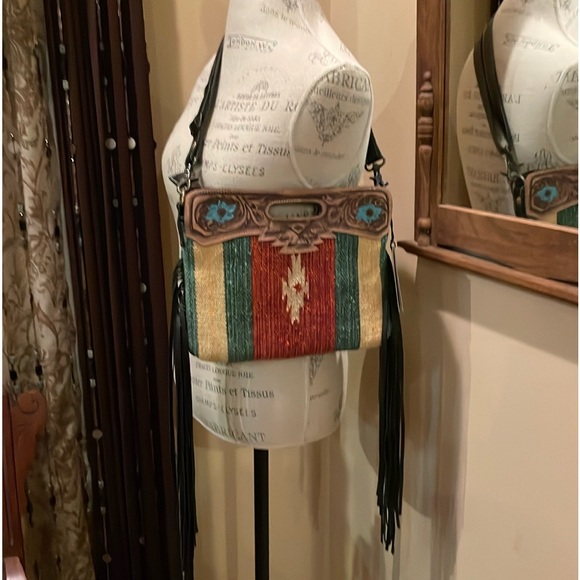 Myra Bag Crossbody West Southwest Rubious Leather Crossbody Bag with Long Fringe - Picture 3 of 16